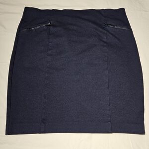 Navy Blue Women's Skirt Zipper Accent Stretchy Fabric
